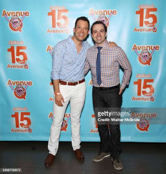 John Tartaglia and Rob McClure attend the 'Avenue Q' - 15th Anniversary Performance Celebration at Novotel on July 31, 2018 in New York City.