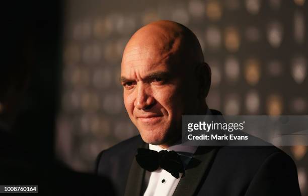 Gorden Tallis speakes to the media as he arrives at the 2018 NRL Hall of Fame at Sydney Cricket Ground on August 1, 2018 in Sydney, Australia.