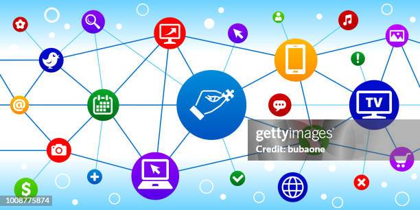 puzzle & hand internet communication technology triangular node pattern background - wireframe hand stock illustrations