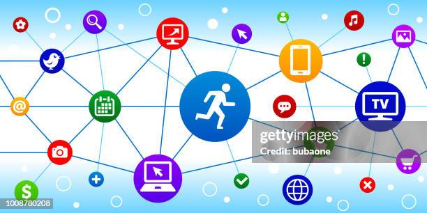 running internet communication technology triangular node pattern background - phone wireframe stock illustrations
