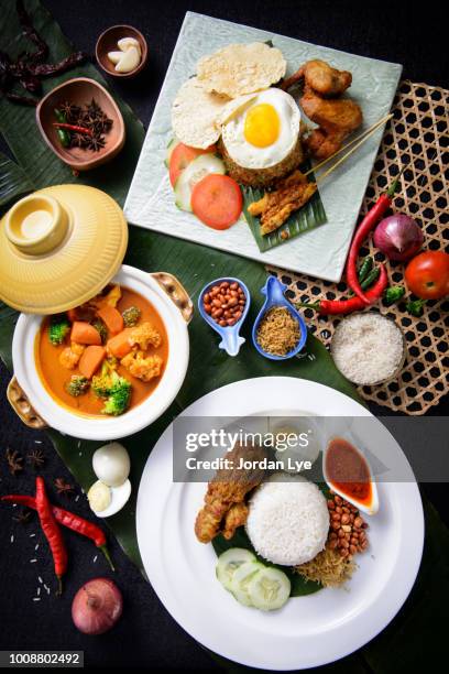 nasi lemak with chicken rendang - halal stock pictures, royalty-free photos & images