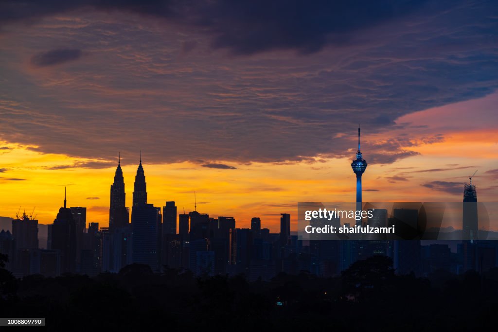 Majestic sunrise over downtown Kuala Lumpur, Malaysia