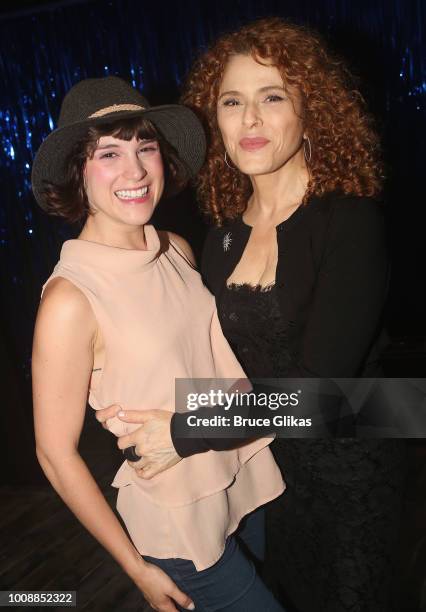 Alexandra Socha and Bernadette Peters pose backstage at the hit musical "Head Over Heels" on Broadway at The Hudson Theatre on July 31, 2018 in New...