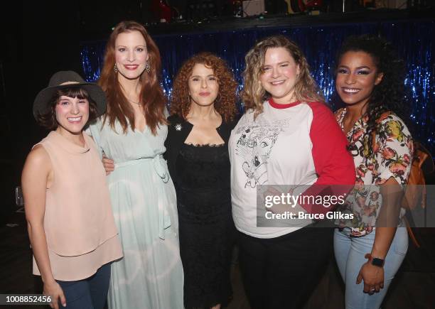 Alexandra Socha, Rachel York, Bernadette Peters, Bonnie Millligan and Taylor Iman Jones pose backstage at the hit musical "Head Over Heels" on...