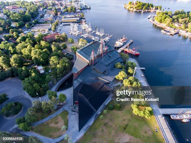 aerial view over vasa museum in stockholm - vasa museum stock pictures, royalty-free photos & images