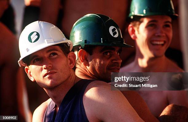 James Hird and Michael Long of Essendon at Colonial Stadium, at the Docklands, for a team photograph. Mandatory Credit: Stuart Milligan/ALLSPORT