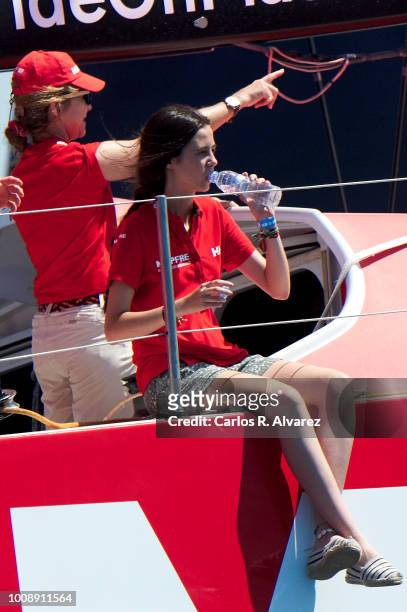 Princess Elena of Spain and Victoria Federica Marichalar Borbon on board of the Mapfre during the 37th Copa del Rey Mapfre Sailing Cup on August 1,...