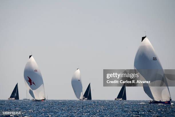 Sailing boats compete during a leg of the 37th Copa del Rey Mapfre Sailing Cup on August 1, 2018 in Palma de Mallorca, Spain.