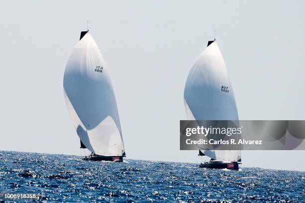 Sailing boats compete during a leg of the 37th Copa del Rey Mapfre Sailing Cup on August 1, 2018 in Palma de Mallorca, Spain.