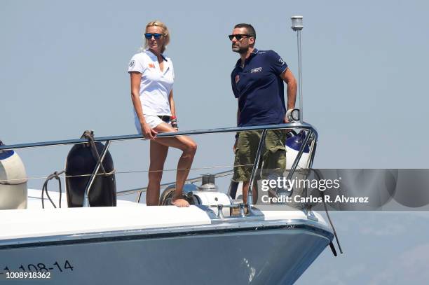 Singers Carolina Cerezuela and Jaume Anglada on board of the Elecon attend the 37th Copa del Rey Mapfre Sailing Cup on August 1, 2018 in Palma de...