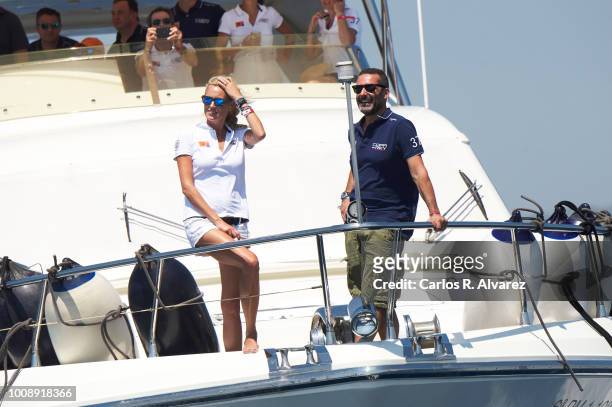 Singers Carolina Cerezuela and Jaume Anglada on board of the Elecon attend the 37th Copa del Rey Mapfre Sailing Cup on August 1, 2018 in Palma de...