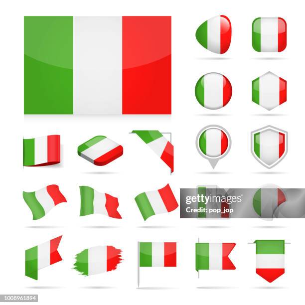stockillustraties, clipart, cartoons en iconen met italië - vlag icon glanzend vector set - italian flag