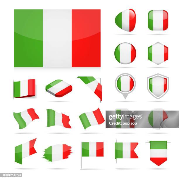 italy - flag icon glossy vector set - italian culture stock illustrations