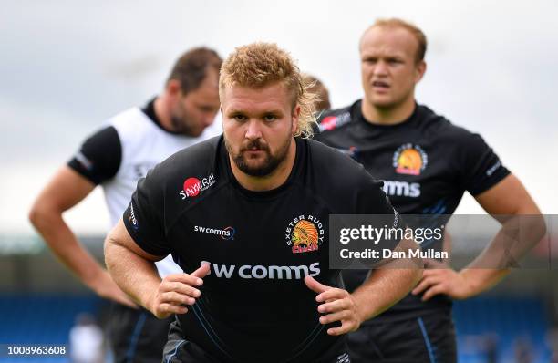 Tomas Francis of Exeter Chiefs looks on during a training session at Sandy Park on August 1, 2018 in Exeter, England.