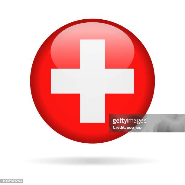 stockillustraties, clipart, cartoons en iconen met zwitserland - ronde vlagpictogram vector glanzend - zwitserse cultuur