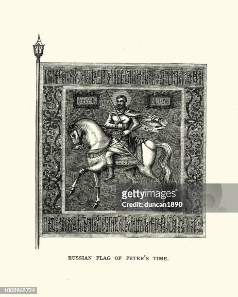 russian flag of peter the great - peter the great statue stock illustrations