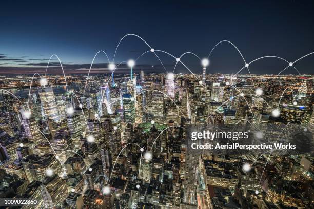 the night view of smart city / manhattan, nyc - smart city stock pictures, royalty-free photos & images