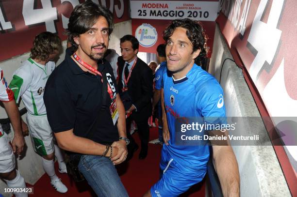 Valerio Staffelli and Luca Toni attend the XIX Partita Del Cuore charity football game at on May 25, 2010 in Modena, Italy.