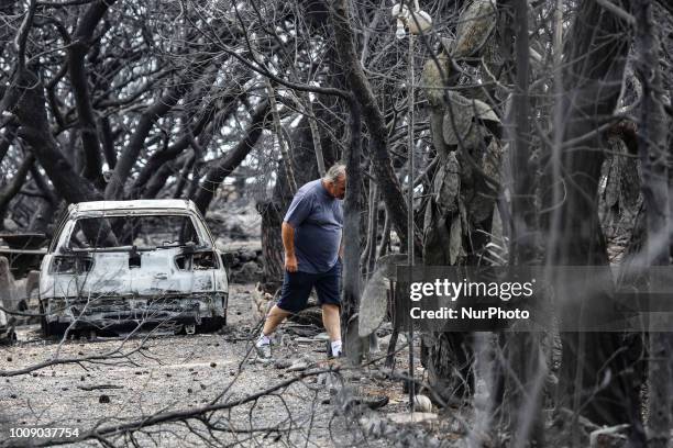 Pictures of destroyed and burnt cars from the fire in Mati, Attica on 23 of July 2018. The cars from the wider area of Mati and Neos Voutsas in...