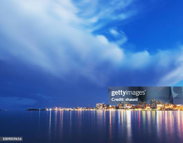 halifax in moonlight - halifax harbour stock pictures, royalty-free photos & images