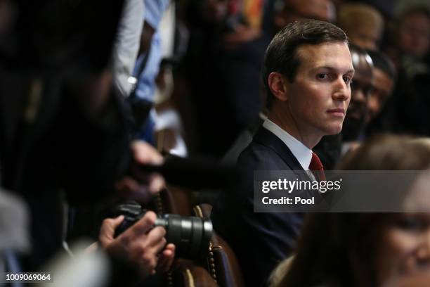 Senior Advisor to U.S. President Donald Trump, Jared Kushner attends a meeting with inner city pastors in the Cabinet Room of the White House on...