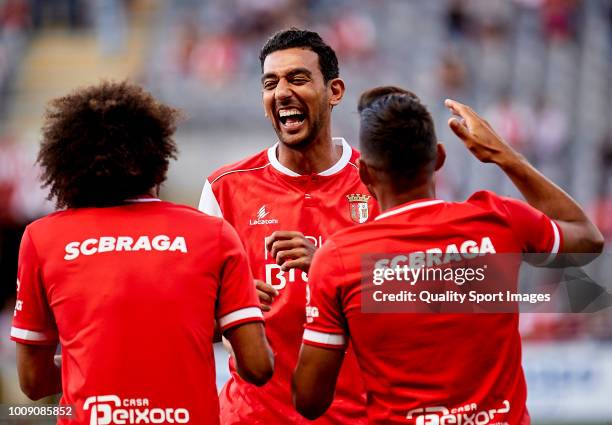 Ahmed Hassan Mahgoub of SC Braga reacts prior to the Pre-season friendly match between Sporting Braga and Celta de Vigo at the Estadio AXA on July...