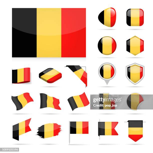 belgien - flagge glänzend vector icons - belgische kultur stock-grafiken, -clipart, -cartoons und -symbole