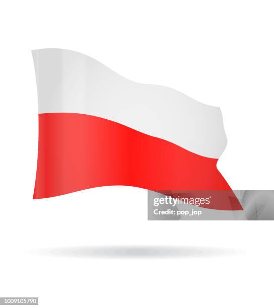 poland - flying banner flag vector glossy icon - polish flag stock illustrations