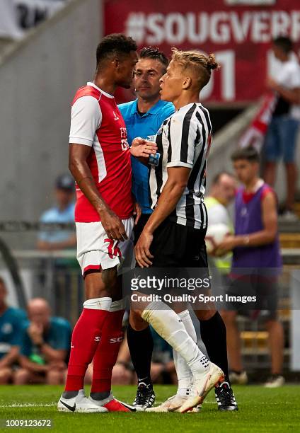 Ahmed Hassan Mahgoub of SC Braga faces with Bruno Viana of SC Braga during the Pre-season friendly match between SC Braga and Newcastle United at...