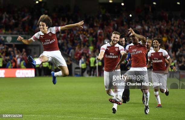 Matteo Guendouzi of Arsenal jumps in celebration after Arsenal won the penalty shoot out during the Pre-season friendly International Champions Cup...