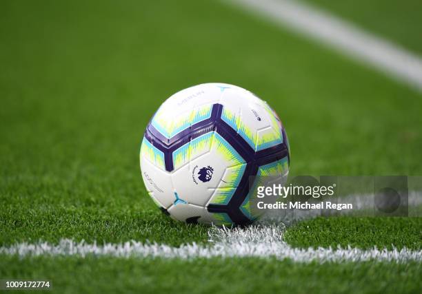 General view of the Premier League official match ball during the pre-season friendly match between Leicester City and Valencia at The King Power...
