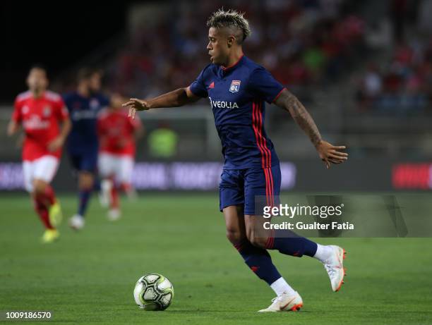 Mariano Diaz from Lyon in action during the International Champions Cup match between SL Benfica and Lyon at Estadio Algarve on August 1, 2018 in...