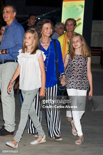 Princess Sofia of Spain, Queen Sofia, Princess Elena and Princess Leonor of Spain attend Ara Malikian concert at Port Adriano on August 1, 2018 in...
