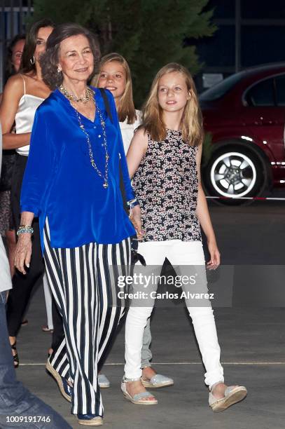 Queen Letizia of Spain, Queen Sofia, Princess Sofia of Spain and Princess Leonor of Spain attend Ara Malikian concert at Port Adriano on August 1,...