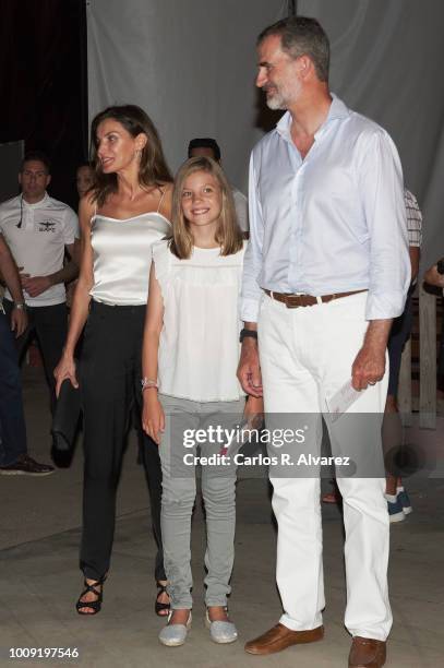 King Felipe VI of Spain, Queen Letizia of Spain and Princess Sofia of Spain attend Ara Malikian concert at Port Adriano on August 1, 2018 in Palma de...