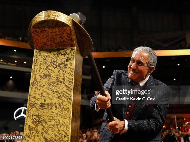 Atlanta United owner Arthur Blank participates in pregame ceremonies prior to the 2018 MLS All-Star Game between the MLS All-Stars and Juventus at...