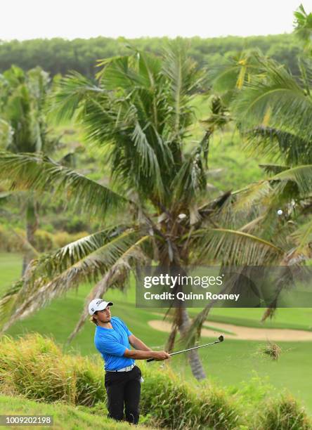 David Micheluzzi of Australia plays out of the rough during Day One at the Fiji International Golf Tournament on August 2, 2018 in Natadola, Fiji.