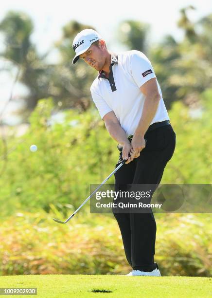 Andrew Dodt of Australia chips onto the green during Day One at the Fiji International Golf Tournament on August 2, 2018 in Natadola, Fiji.