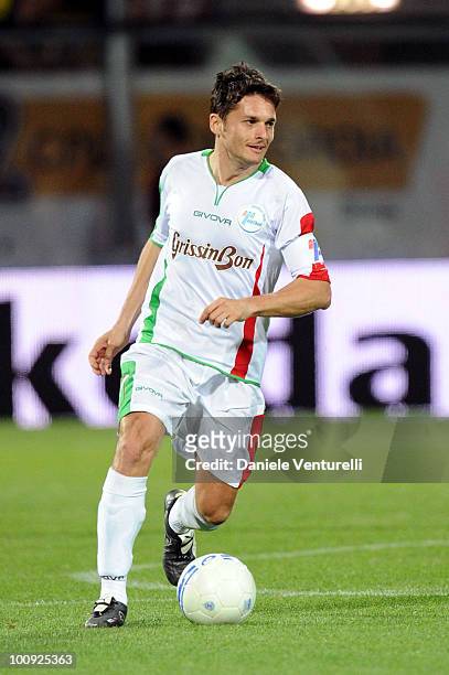 Italian Ferrari driver Giancarlo Fisichella of Telethon Team in action during the XIX Partita Del Cuore charity football game at on May 25, 2010 in...