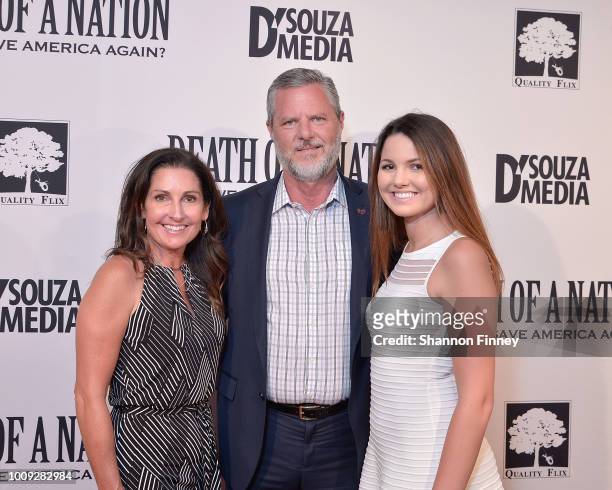 Jerry Falwell, Jr. , with his wife Becki Falwell and daughter Caroline , attend the DC premiere of the film, "Death of a Nation," at E Street Cinema...