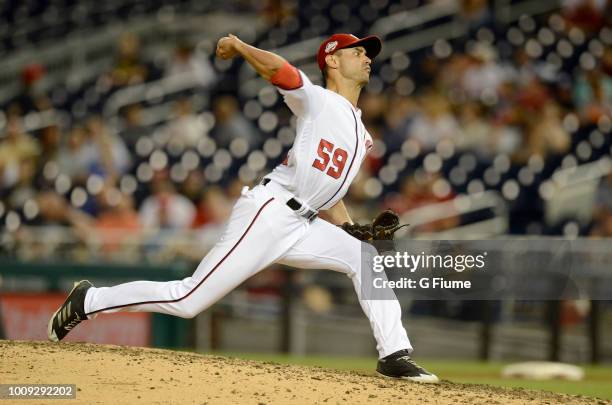 Carlos Torres of the Washington Nationals pitches against the San Diego Padres at Nationals Park on May 21, 2018 in Washington, DC.