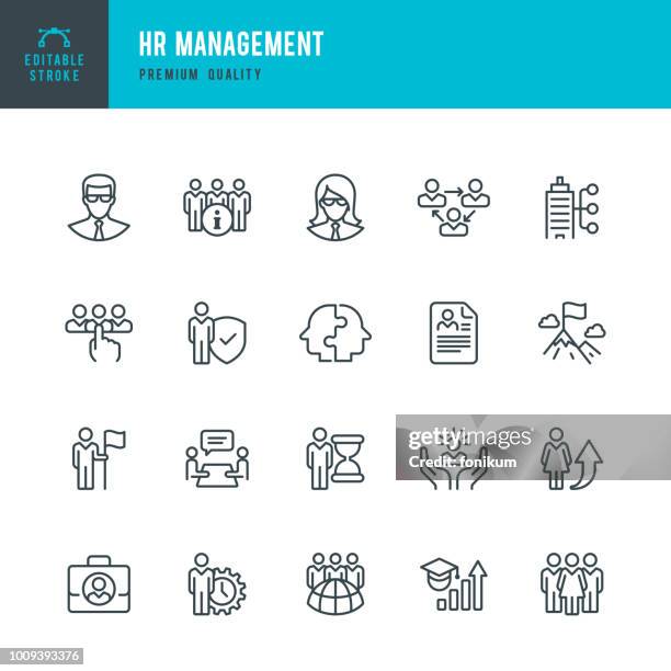 illustrazioni stock, clip art, cartoni animati e icone di tendenza di gestione risorse umane - set di icone vettoriali di linea - riunione