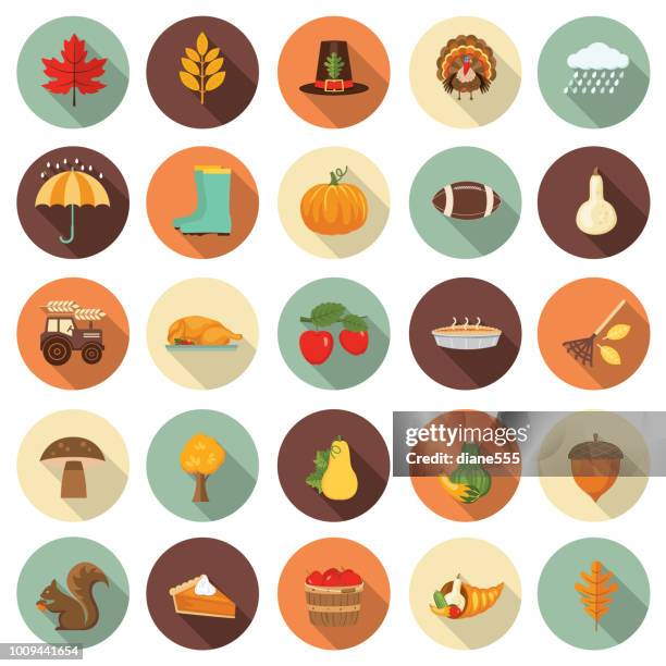 cute autumn icon set - sky and trees green leaf illustration stock illustrations