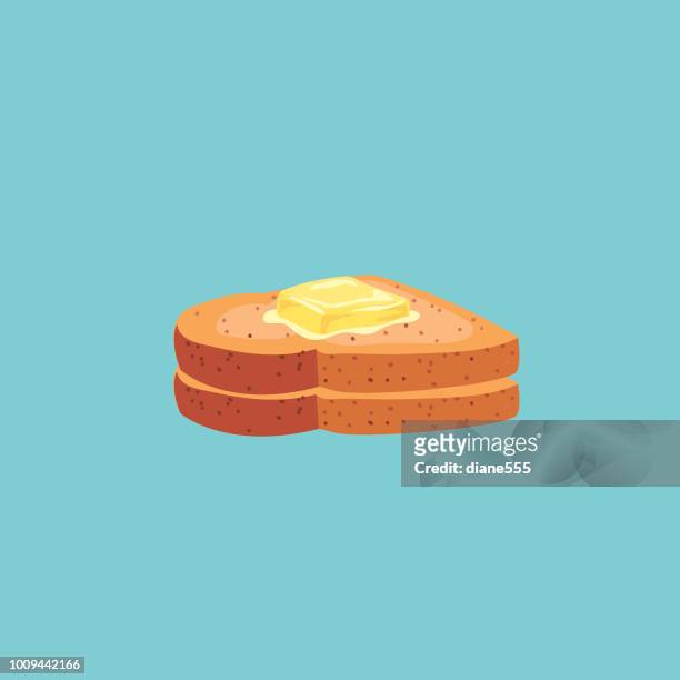 ilustrações de stock, clip art, desenhos animados e ícones de cute breakfast food icon - buttered toast - manteiga