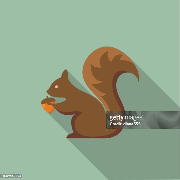 ilustrações, clipart, desenhos animados e ícones de ícone de outono bonito - esquilo com bolota - squirrel