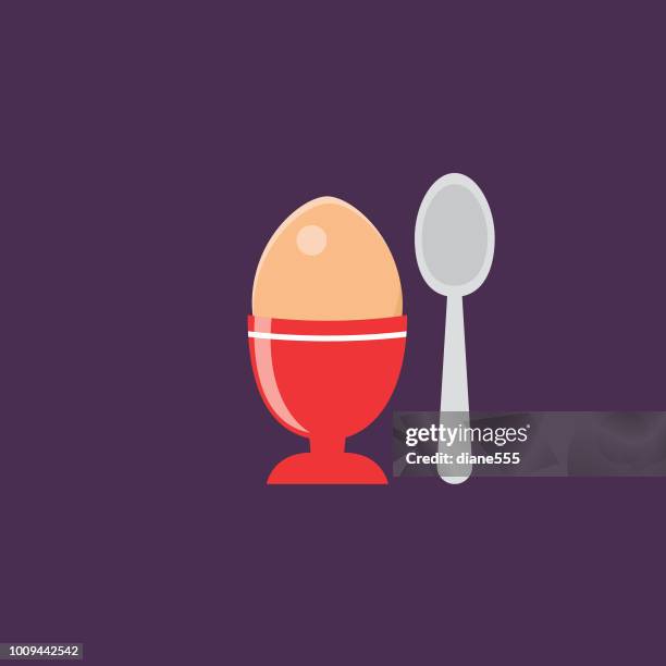 cute breakfast food icon - egg cup and spoon - hard boiled egg vector stock illustrations
