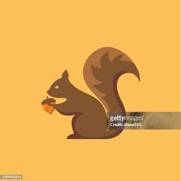 ilustraciones, imágenes clip art, dibujos animados e iconos de stock de lindo icono de otoño - ardilla con la bellota - squirrel
