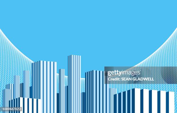 graphic blue skyscraper towers - isometric town stock pictures, royalty-free photos & images