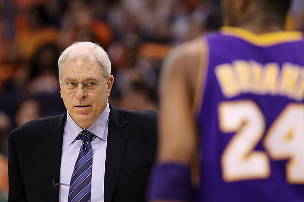 Head coach Phil Jackson of the Los Angeles Lakers looks on in the first quarter of Game Four of the Western Conference Finals against the Phoenix...