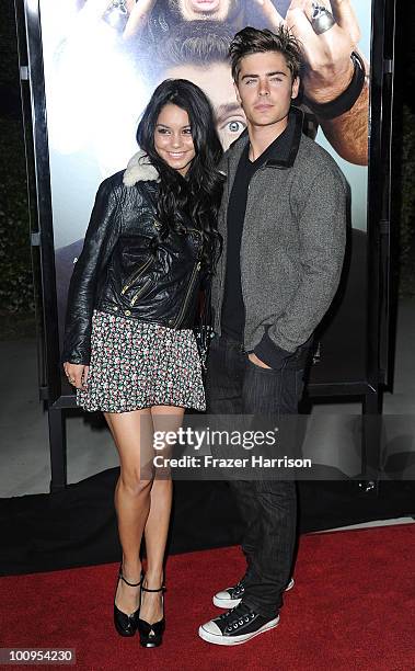 Actors Vanessa Hudgens and Zac Efron arrives at the premiere of Universal Pictures' "Get Him To The Greek" at the Greek Theatre on May 25, 2010 in...
